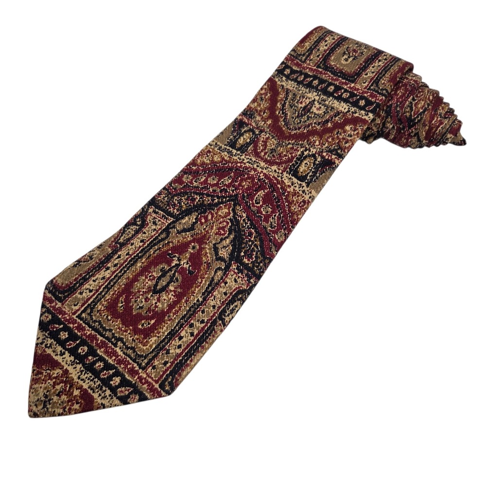 Ermenegildo Zegna Tie Mens OS Red Gold Silk Paisley Medallion Italian Designer